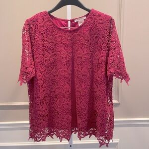 Philosophy XXL Lace Top Shirt Blouse Magenta Pink Layered Pearl Button Keyhole